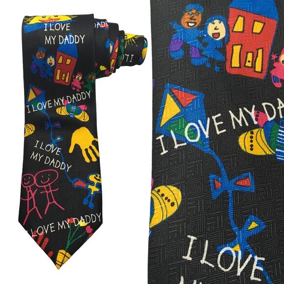 Vintage Ralph Marlin Tie Daddy's Drawings 1999 Men's I Love My Dad Necktie - Picture 1 of 7